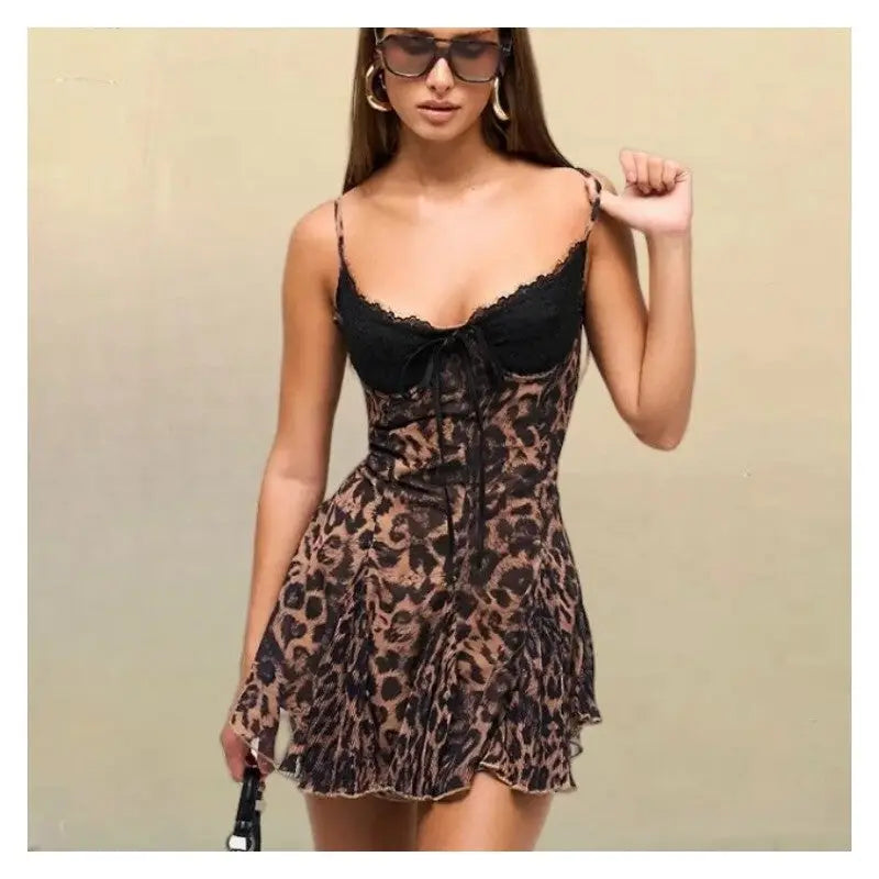 Minivestido espartilho leopardo