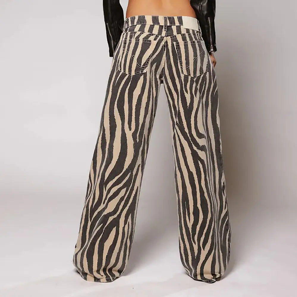 Calças de Ganga com Padrão Zebra de Corte Reto