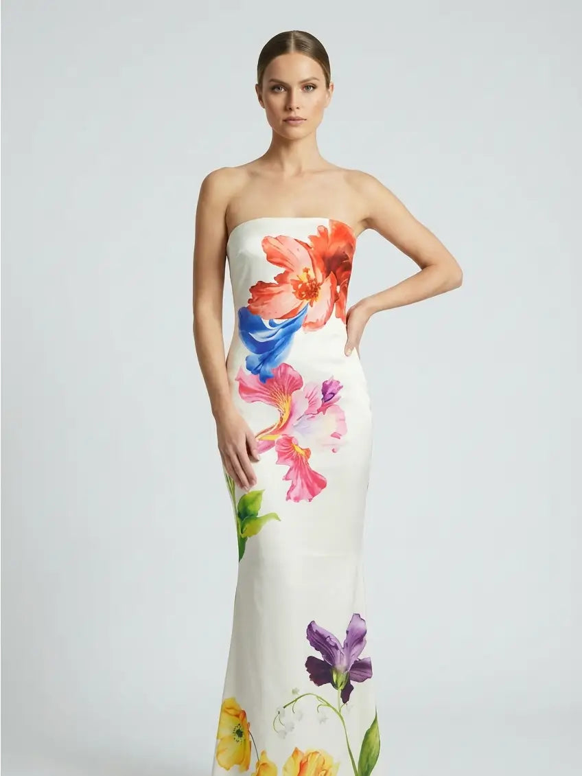 Vestido Maxi Estampado com Flores de Laranjeira