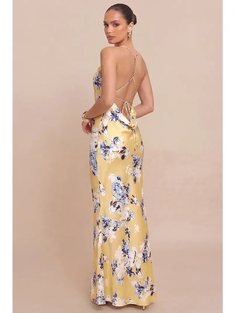 Floral Metallic Chain Slip Dress