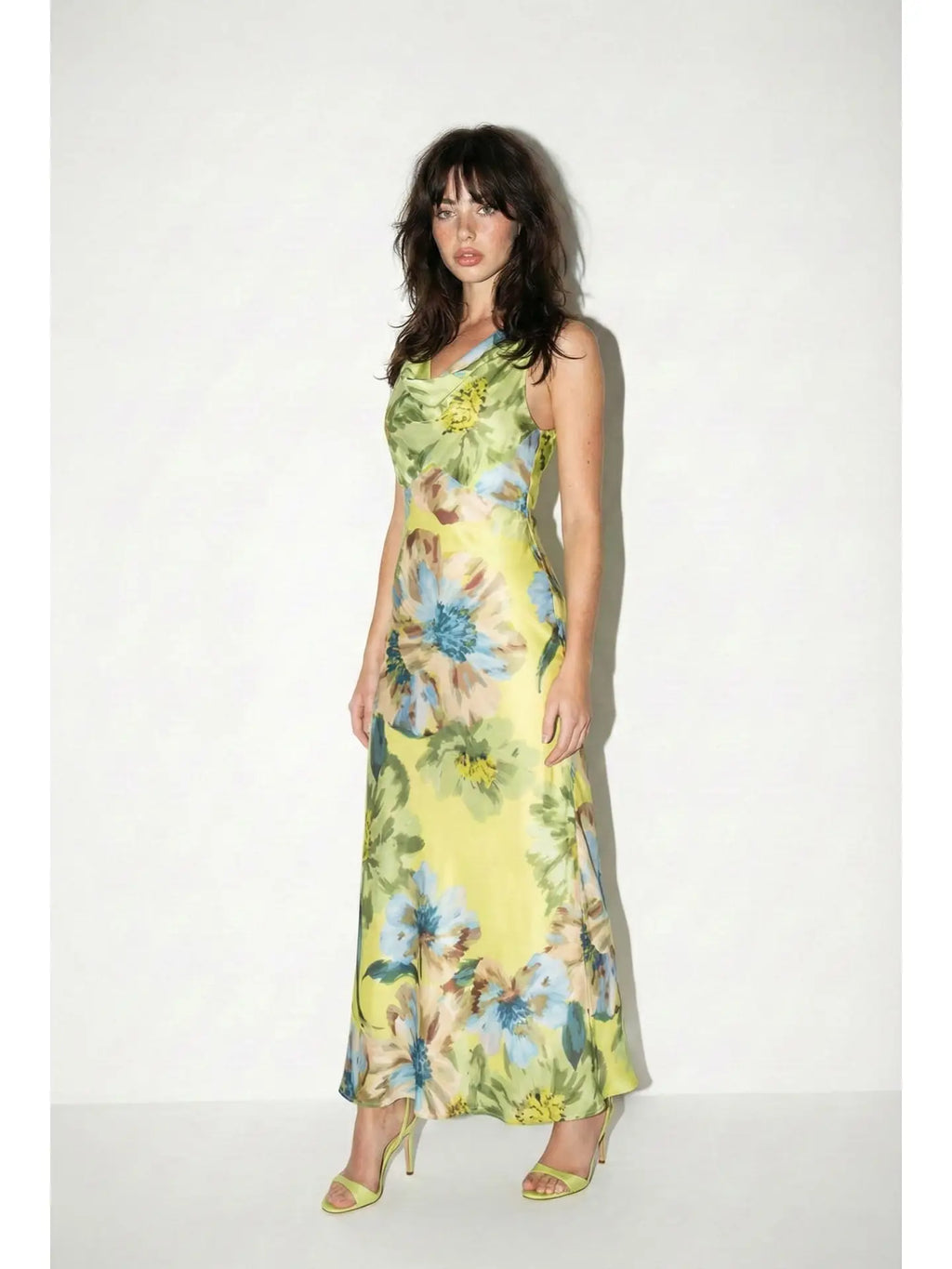 Floral Drape Neck Maxi Dress