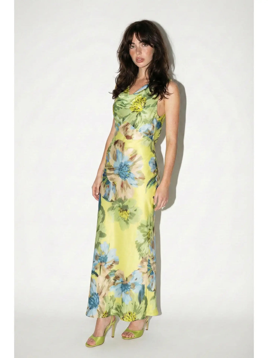 Floral Drape Neck Maxi Dress