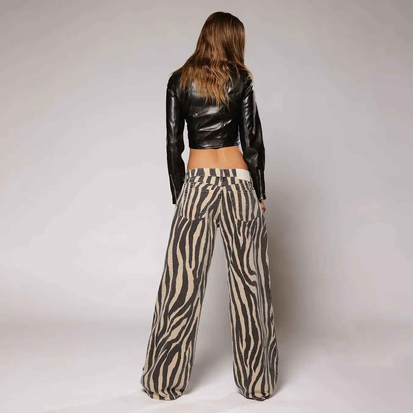 Calças de Ganga com Padrão Zebra de Corte Reto