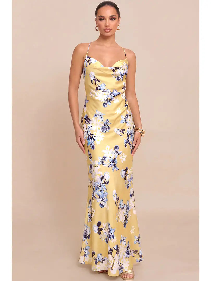 Floral Metallic Chain Slip Dress